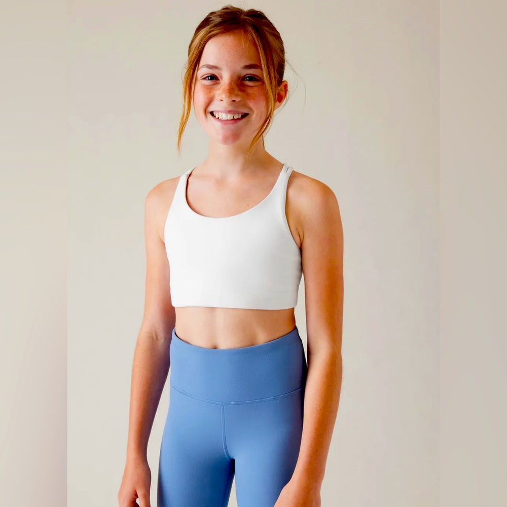 Athleta Girl Upbeat Criss Cross Back Sports Bra – White – Size Girls  XL (14)